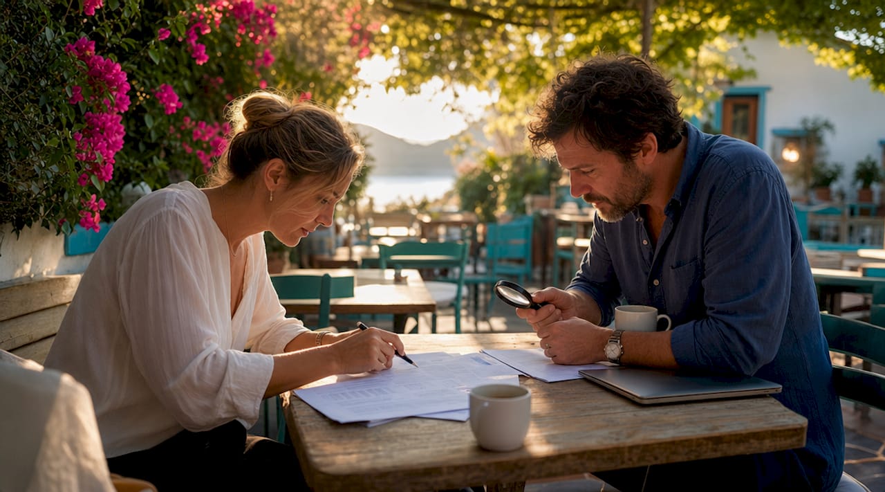 Two people checking property ownership documents