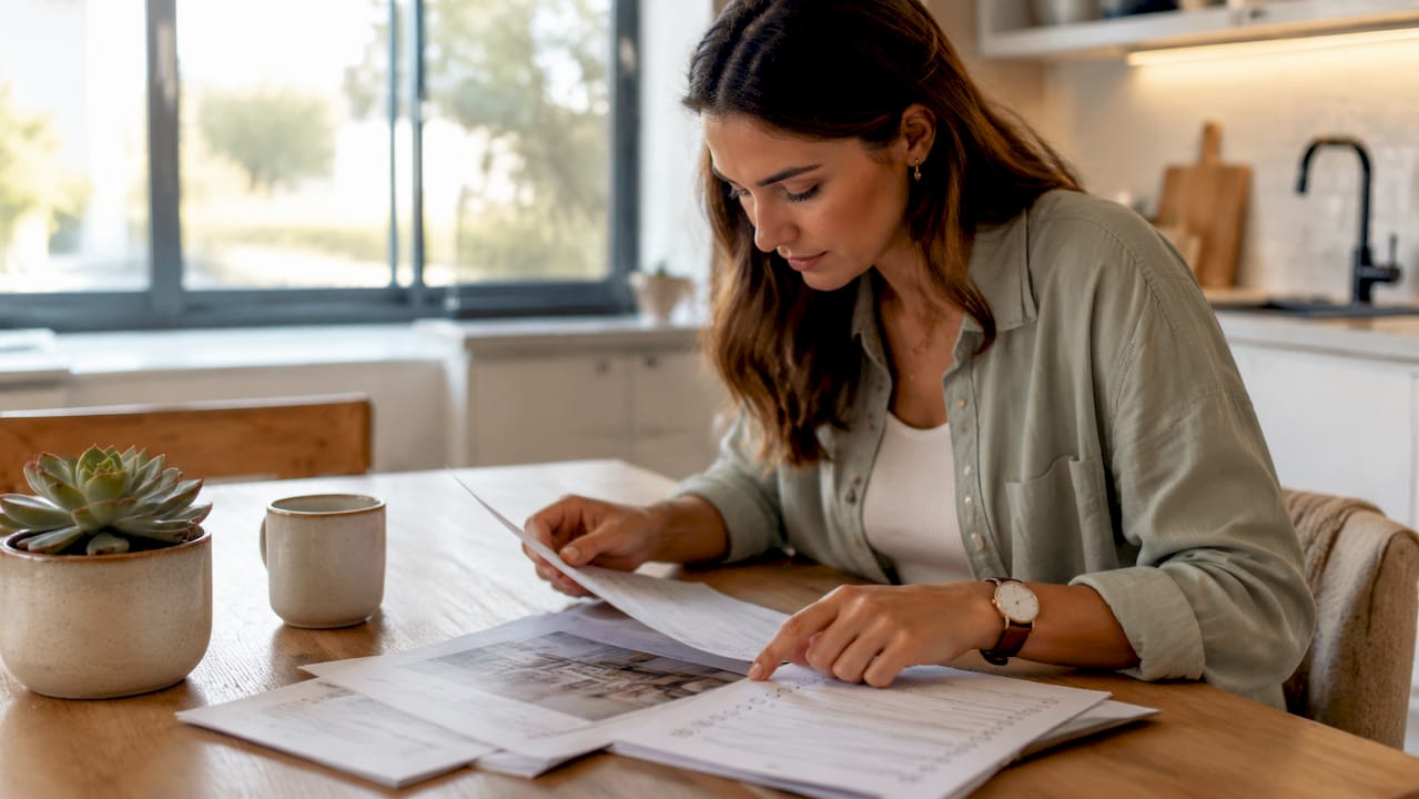 Hands reviewing property buying checklist documents