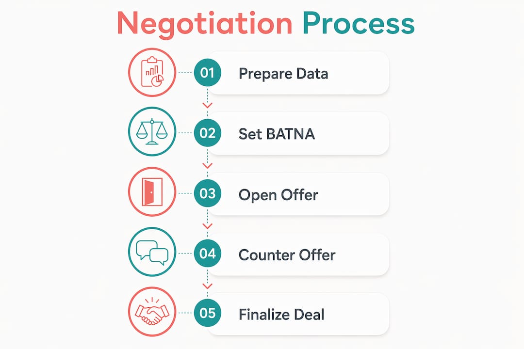 Infographic showing key negotiation steps in property sales