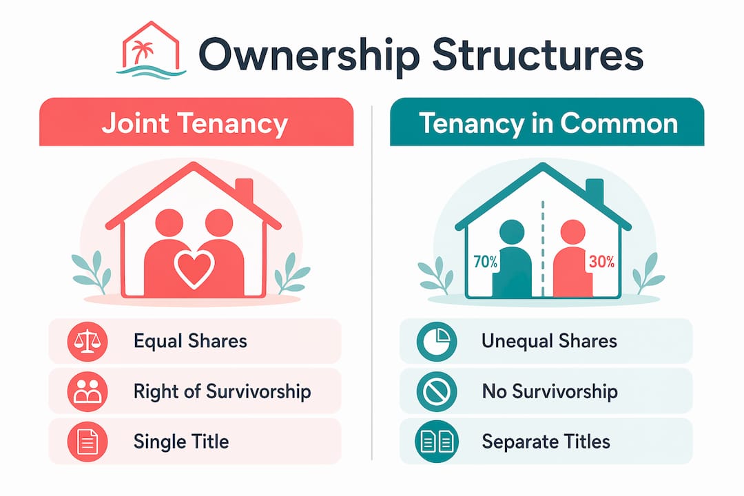 Infographic comparing joint tenancy and tenancy in common