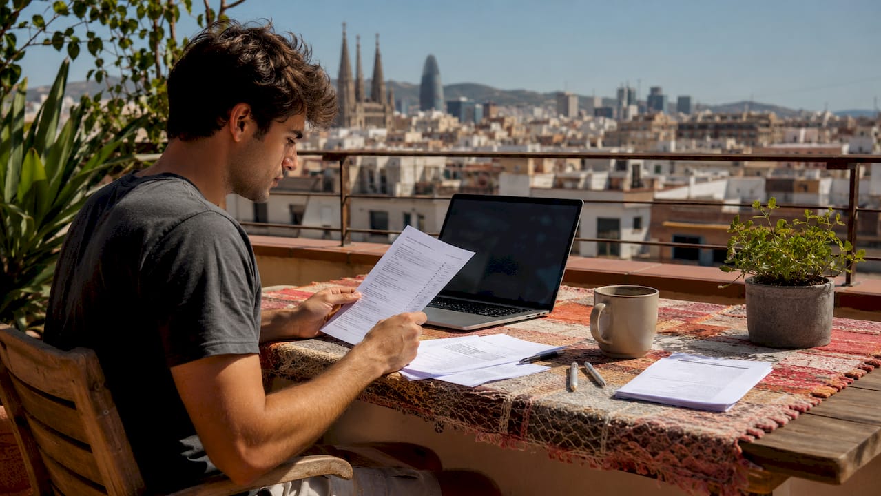 Man reviewing Spanish residency checklist in office