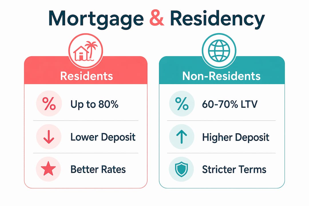 Infographic comparing mortgage terms for residents and non-residents