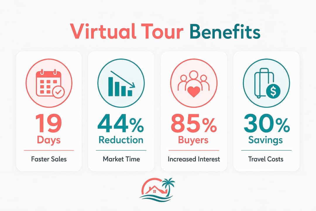 Infographic showing virtual tour benefits statistics