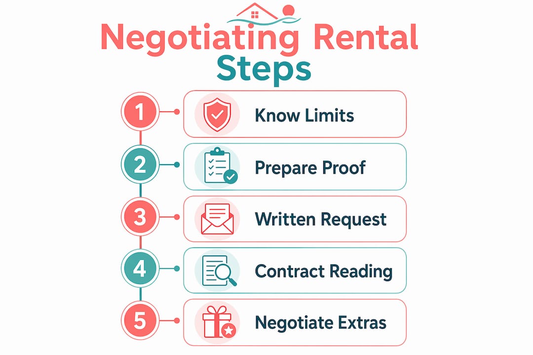 Infographic illustrating rental negotiation steps in Spain