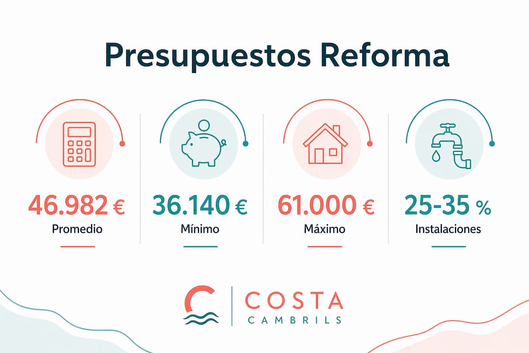 Infografía con datos sobre presupuestos y distribución porcentual de reformas realizadas en Cambrils