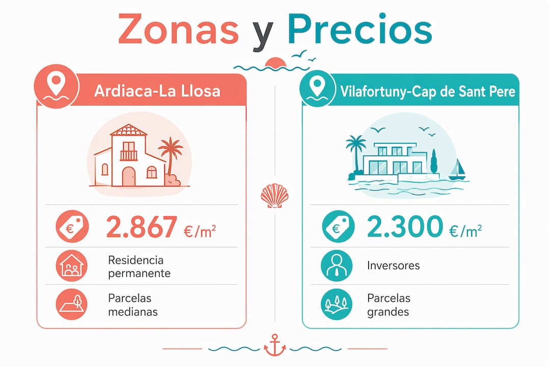 Comparativa visual de las diferentes zonas y sus precios en Cambrils