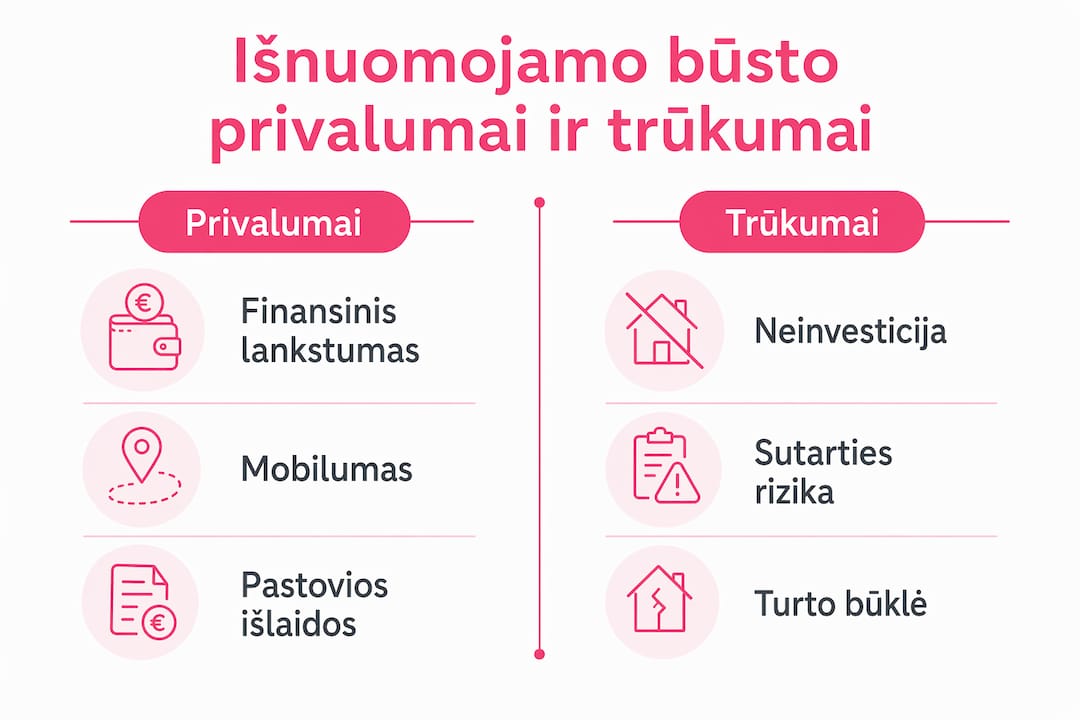 Vizualinė apžvalga: nuomos būsto pliusai ir minusai
