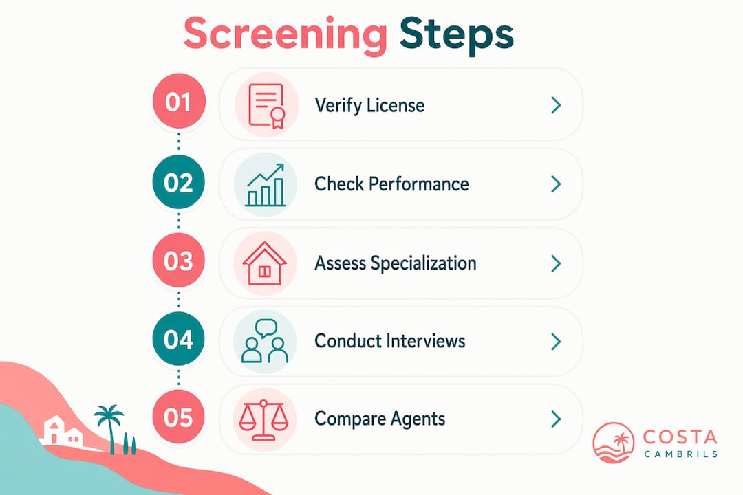 Infographic illustrating screening steps for property agents