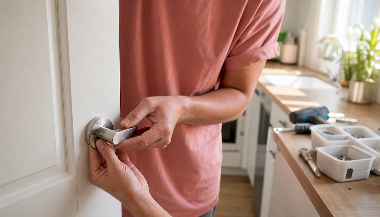 Hands installing fixtures in turnkey property