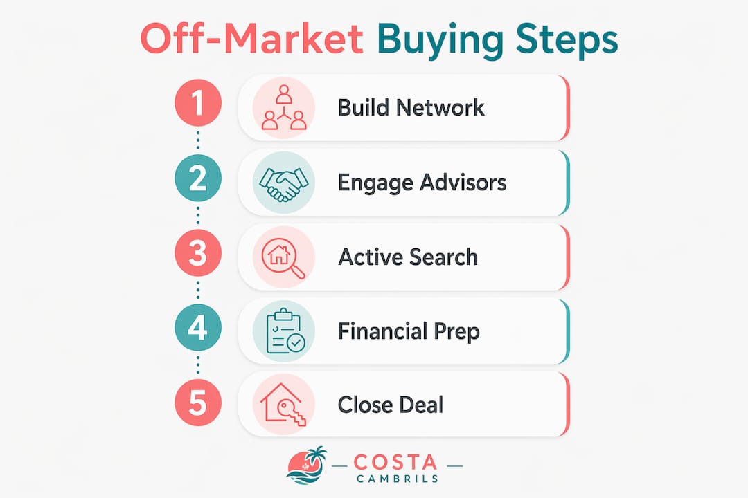 Infographic outlining steps for off-market property purchase