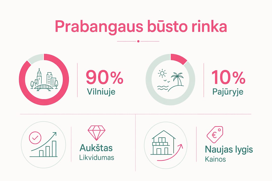 Vizualus pristatymas apie prabangių namų rinkos tendencijas ir išskirtinumą Lietuvoje