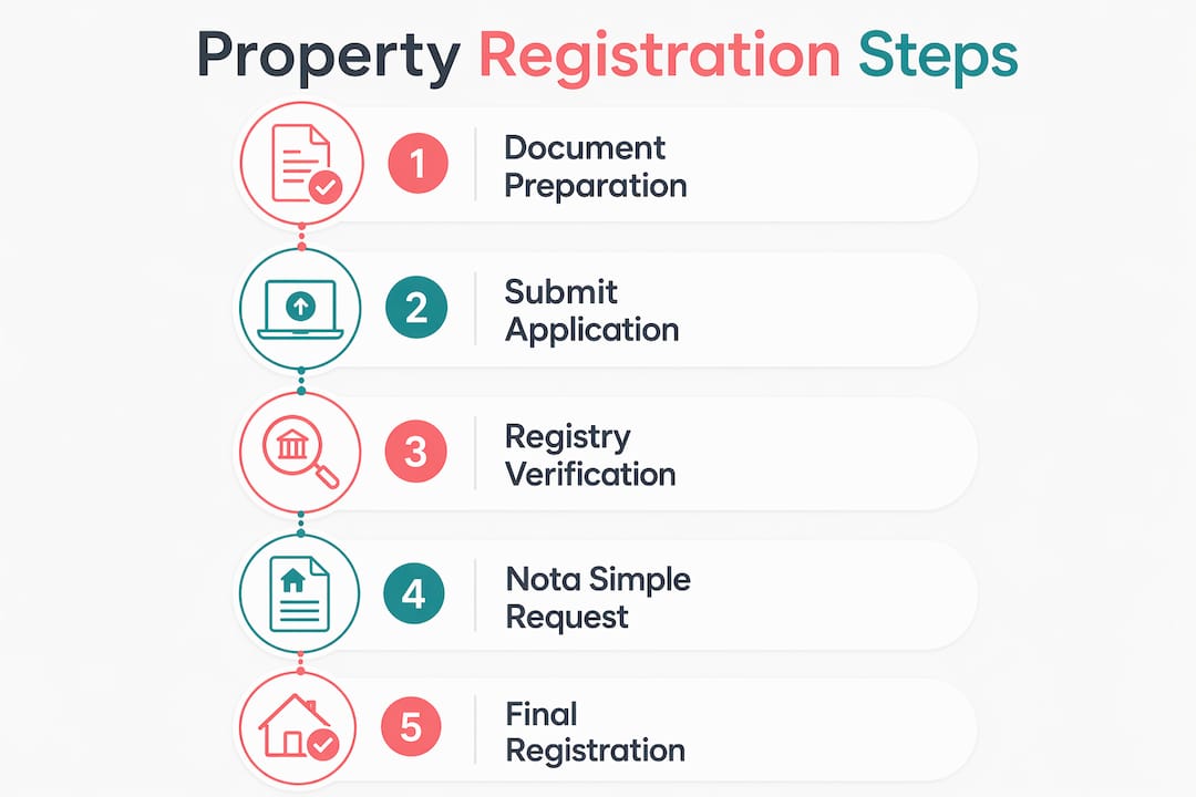 Infographic showing steps of property registration process