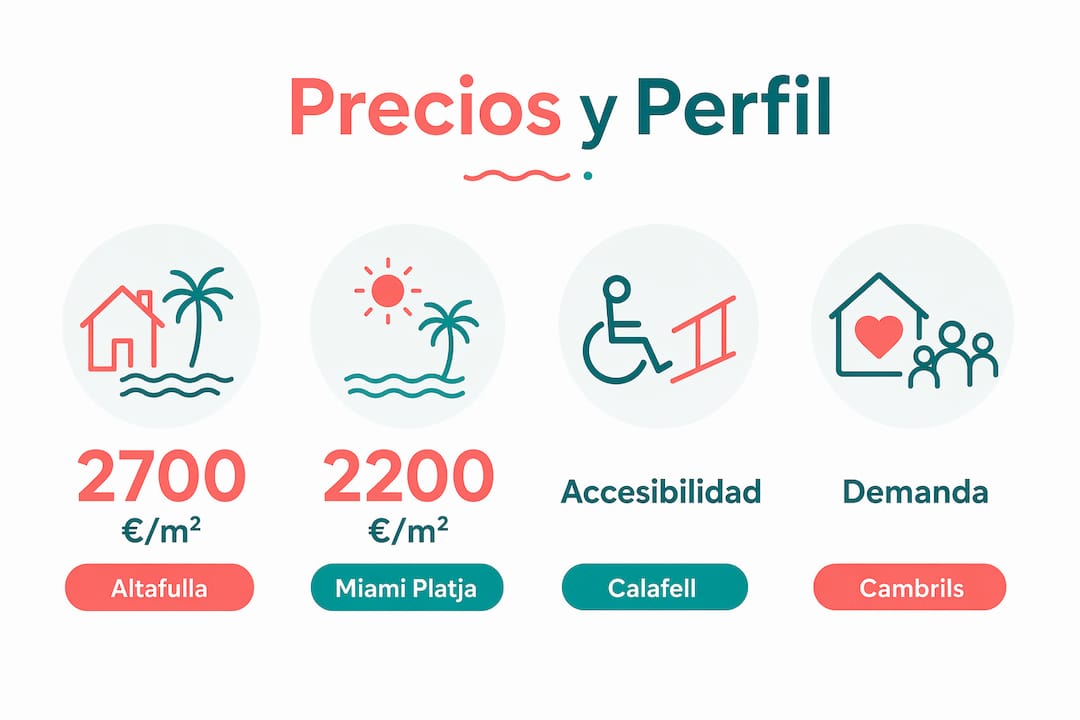 Comparativa visual de precios y características de los municipios de la Costa Dorada