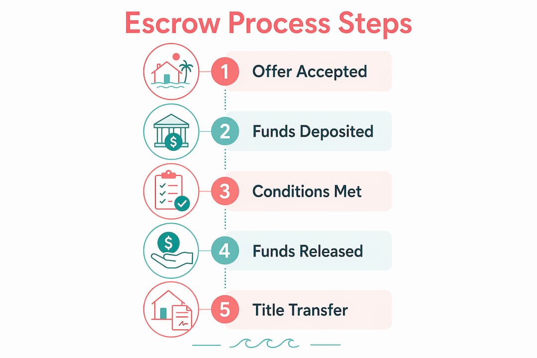 Infographic illustrating escrow process steps