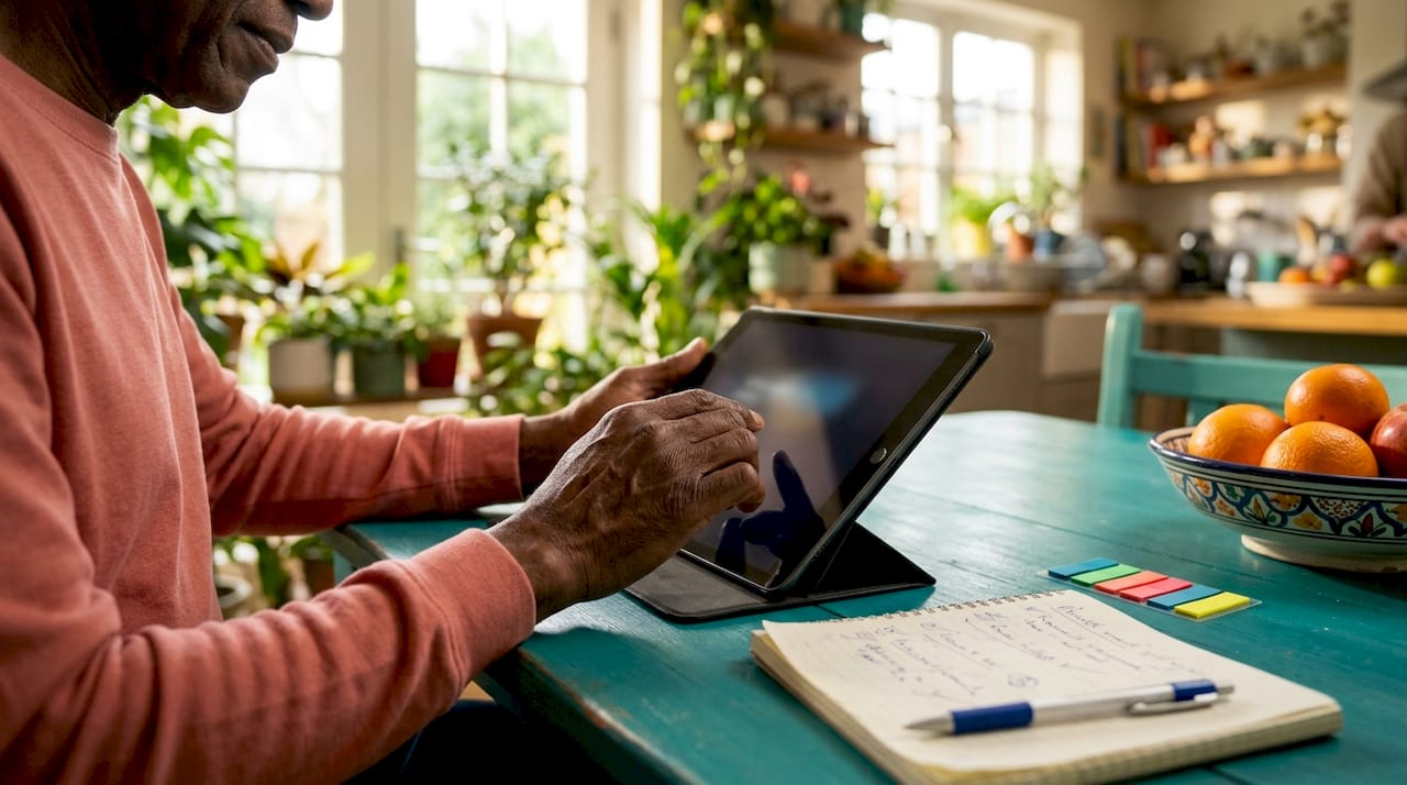 Hands setting property filters on tablet