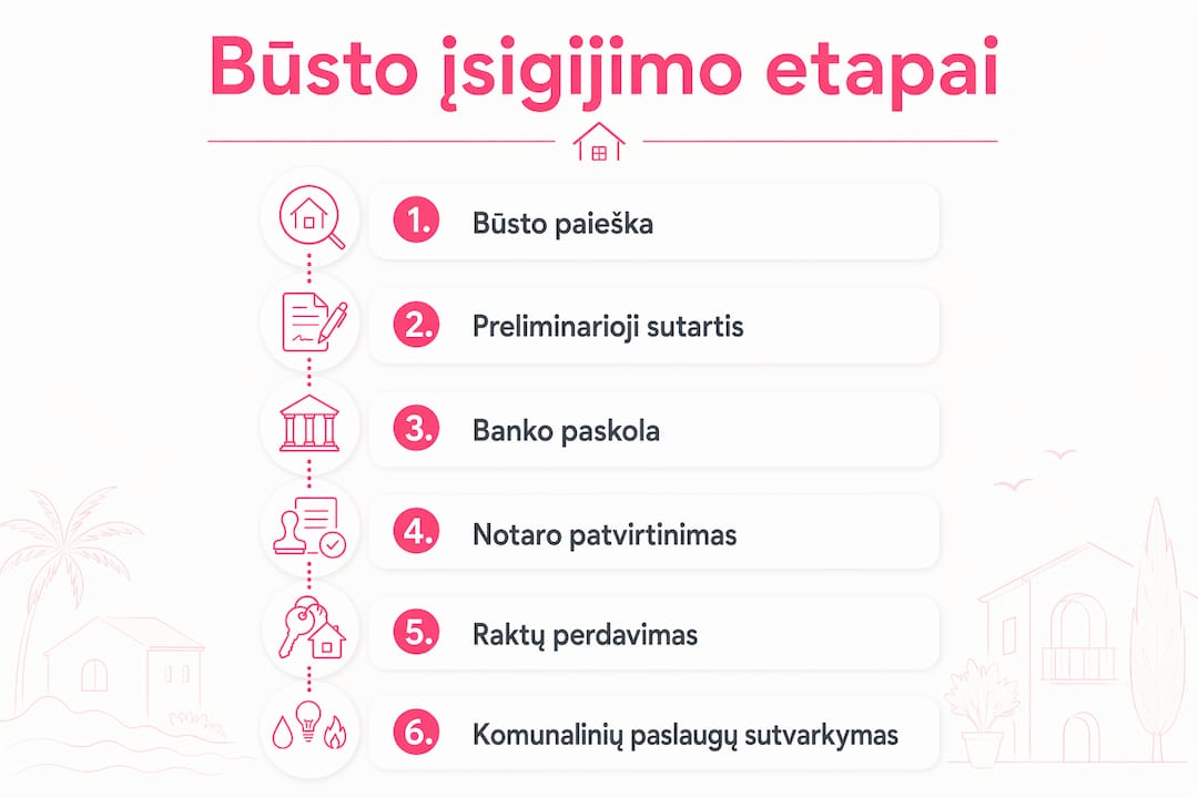 Infografikas: žingsniai, kuriuos reikia pereiti norint įsigyti būstą Lietuvoje