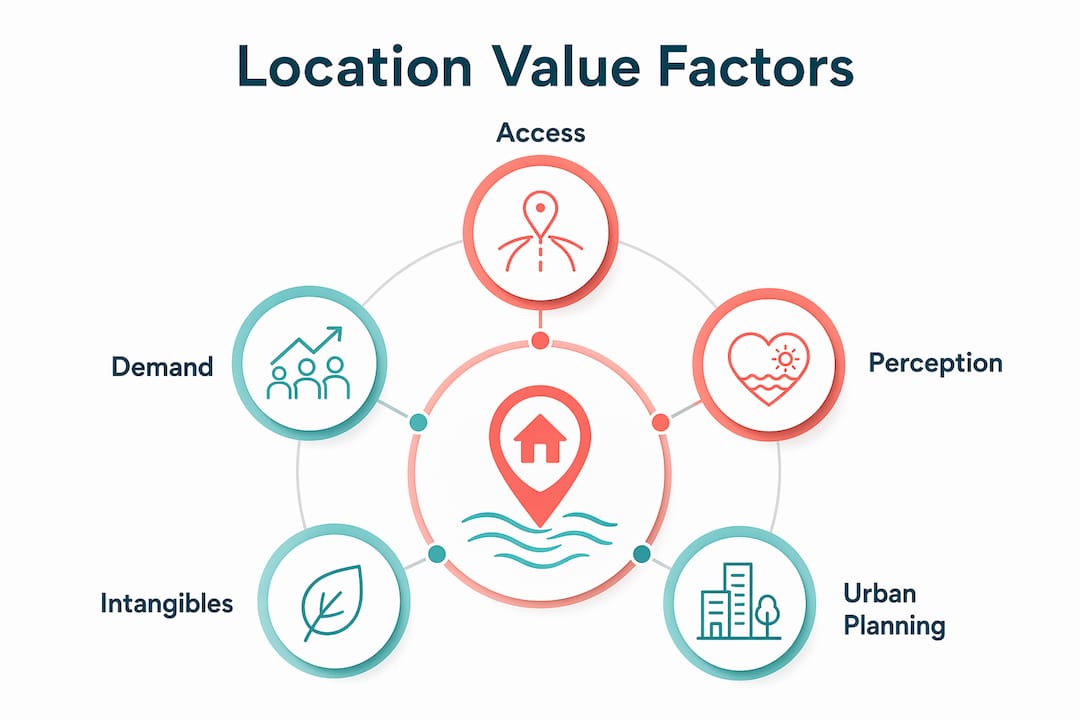 Infographic showing key factors of location value