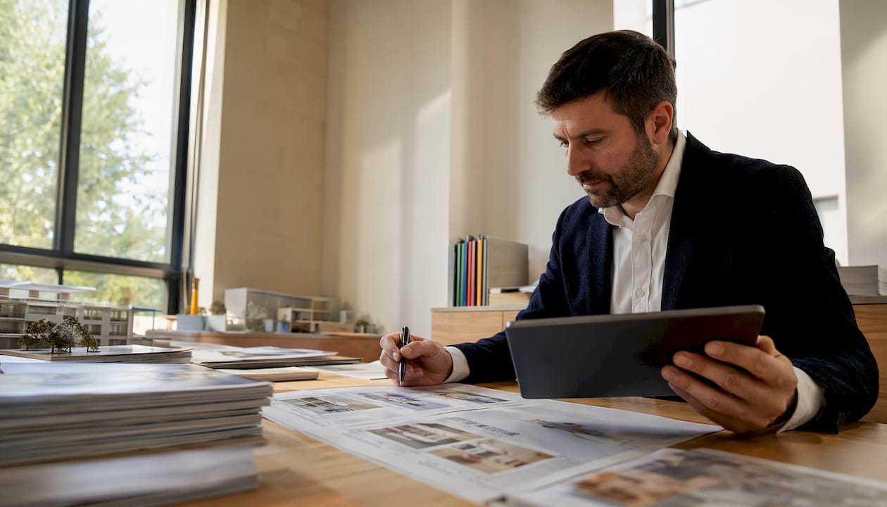 Un perito revisando la documentación de una propiedad