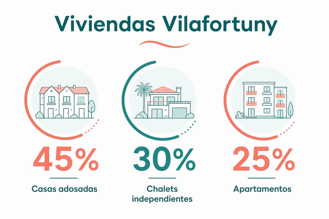 Infografía sobre los tipos de viviendas y su distribución porcentual en Vilafortuny