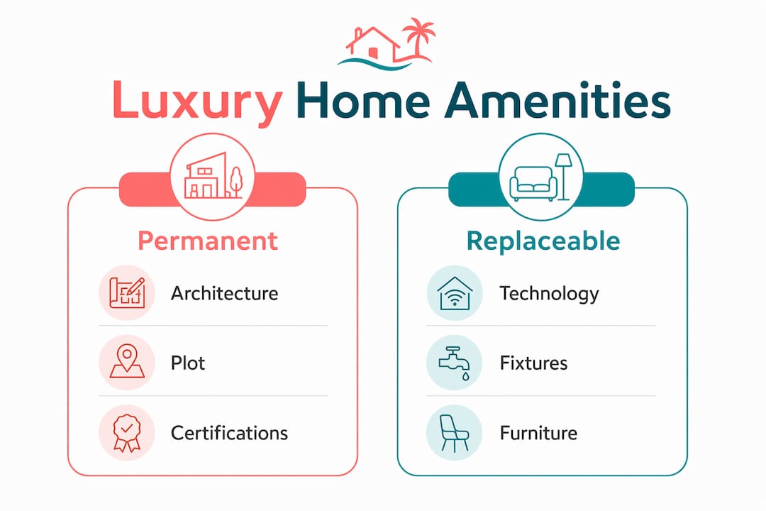 Infographic comparing permanent and replaceable luxury amenities