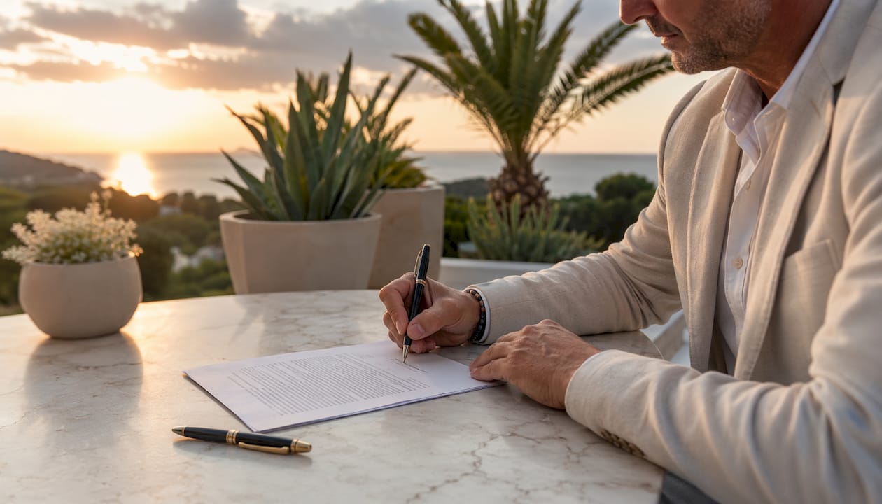Detalle de una persona firmando un contrato de arrendamiento