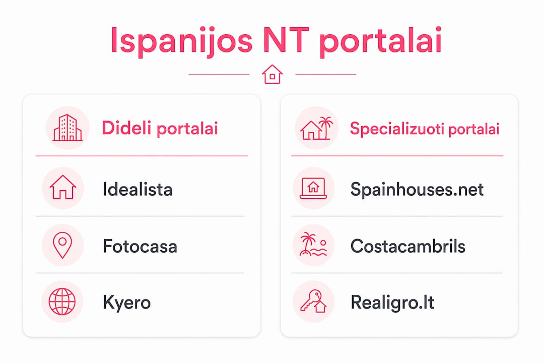 Ispanijos nekilnojamojo turto portalų palyginimo infografikas