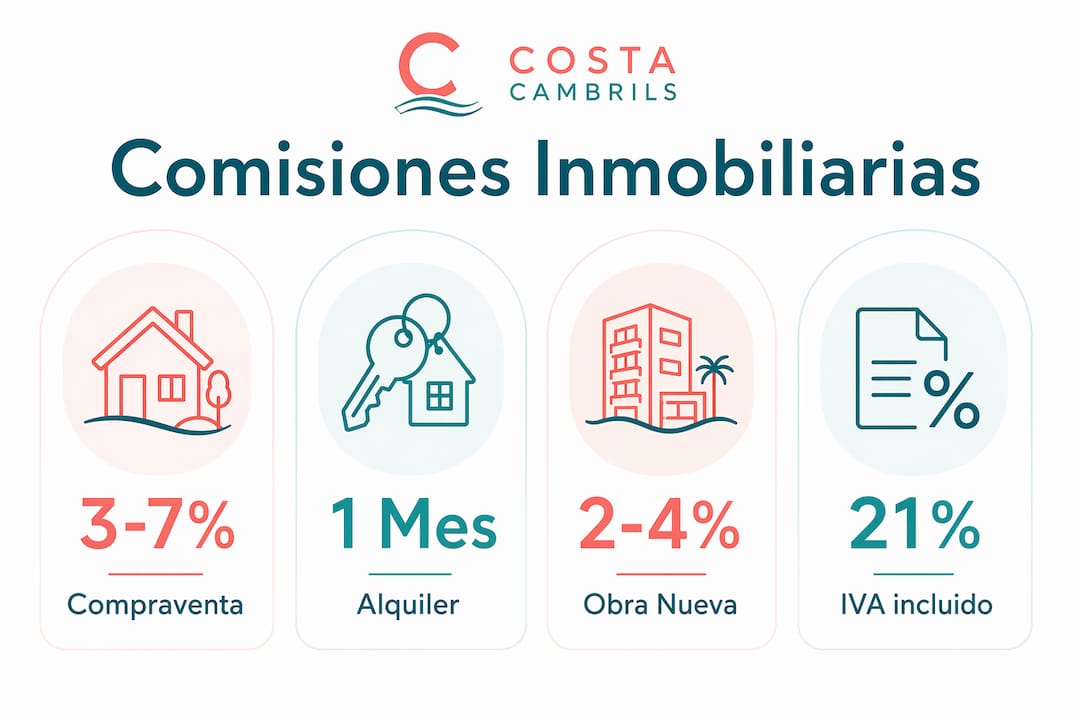 Resumen visual con cifras y datos esenciales sobre las comisiones en el sector inmobiliario