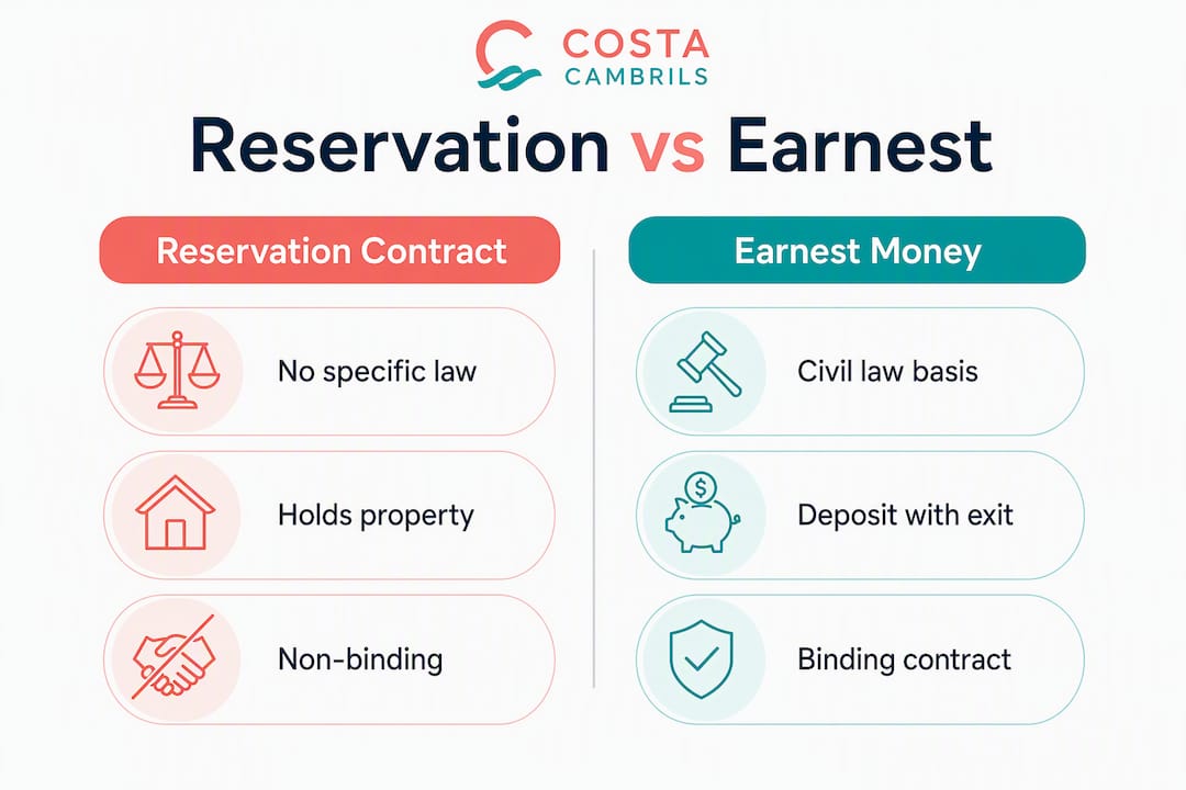 Infographic comparing reservation contract and earnest money