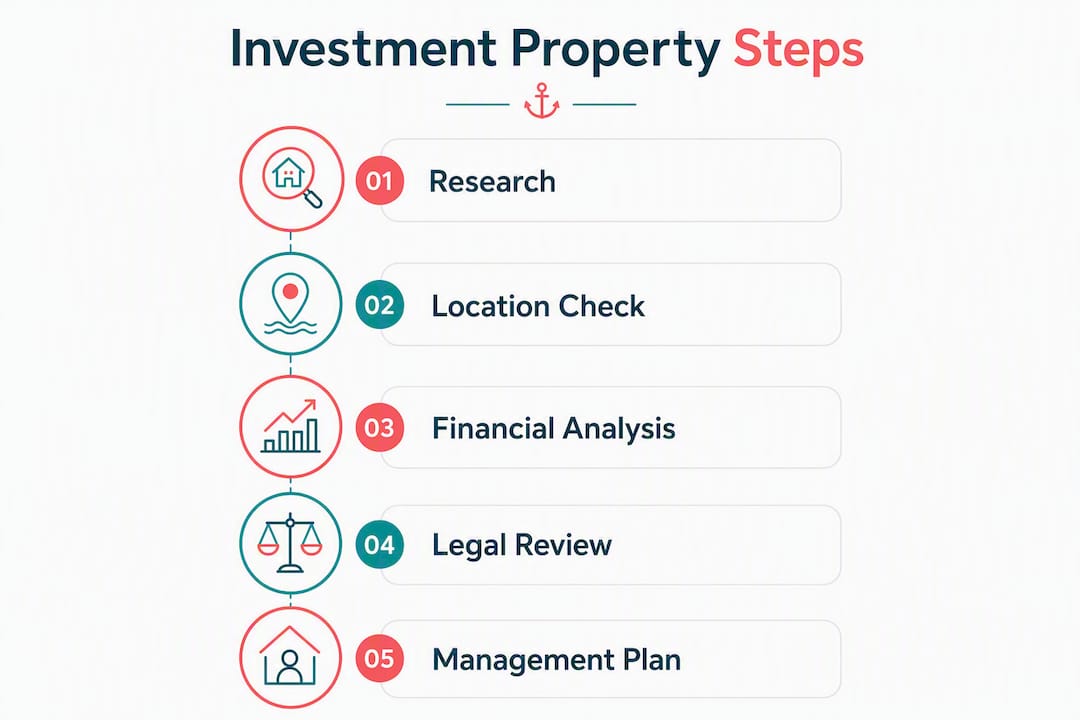 Infographic showing steps to choose investment property