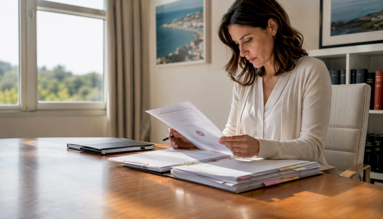 Lawyer reviewing beachfront property legal documents