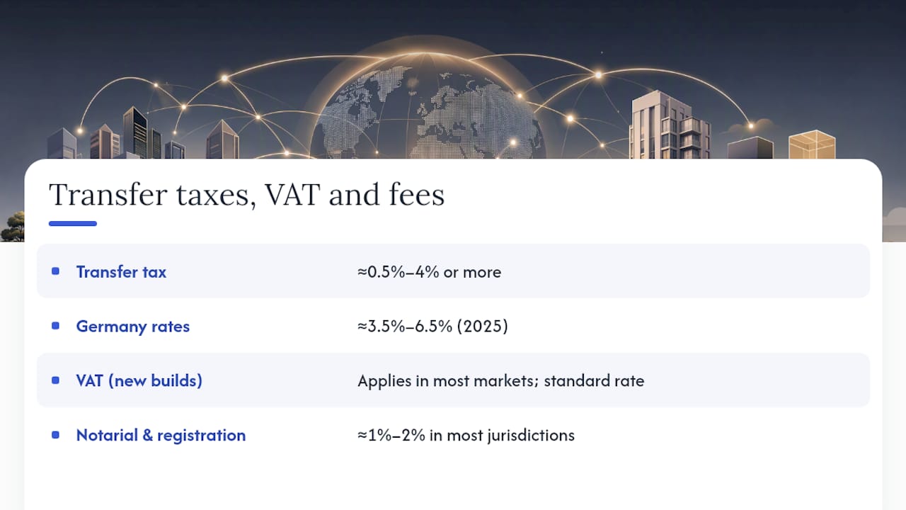 Diagram comparing transfer taxes VAT and notarial costs