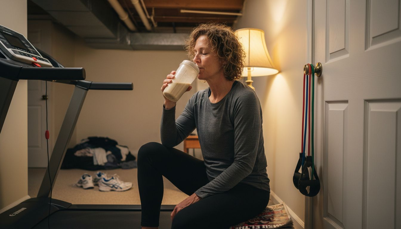Middle-aged woman post workout protein shake