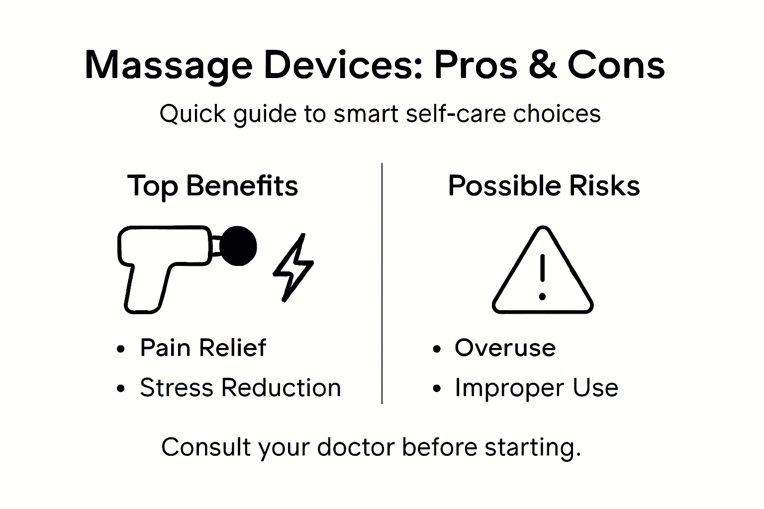 Infographic listing massage device benefits and risks