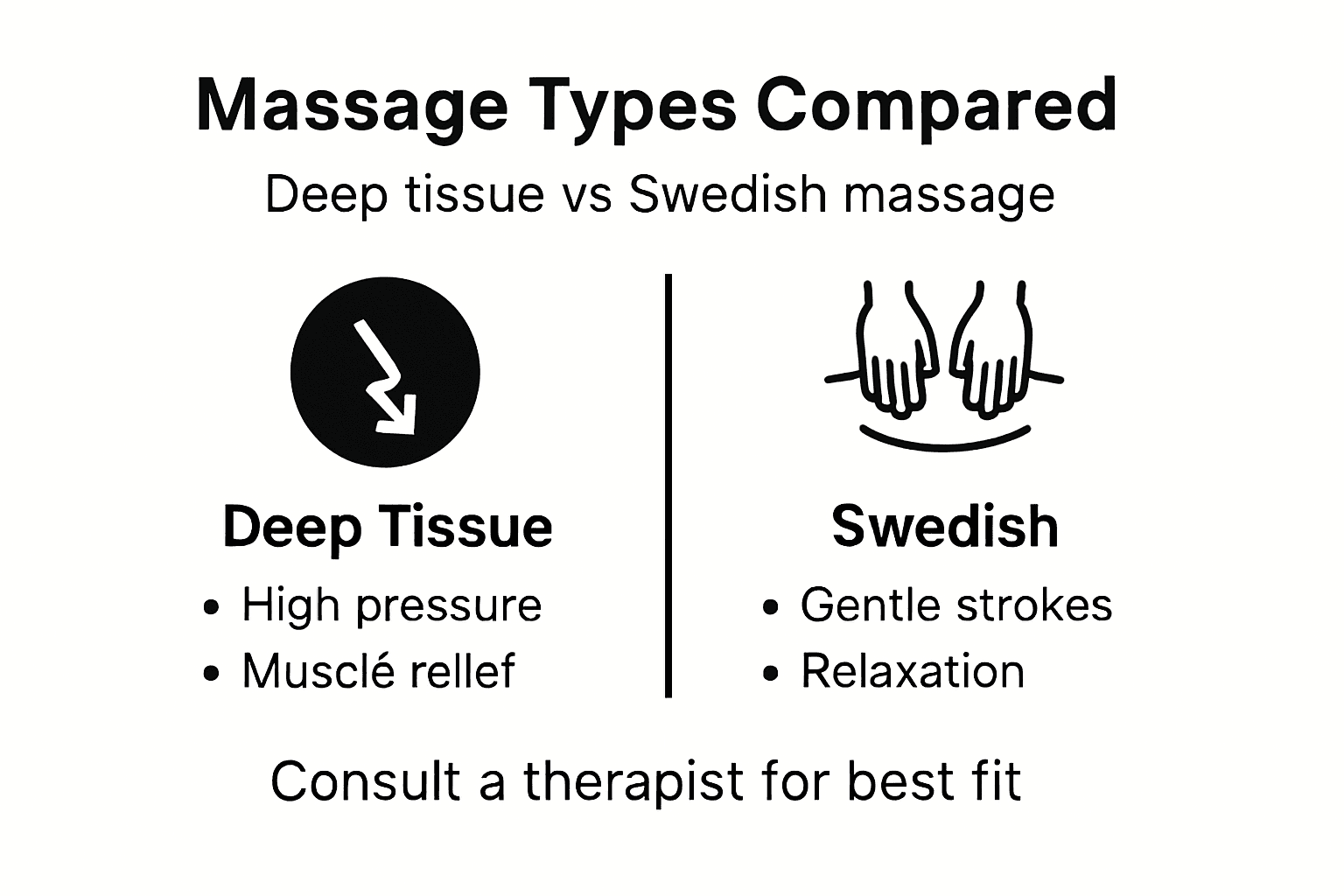 Infographic comparing massage types and benefits