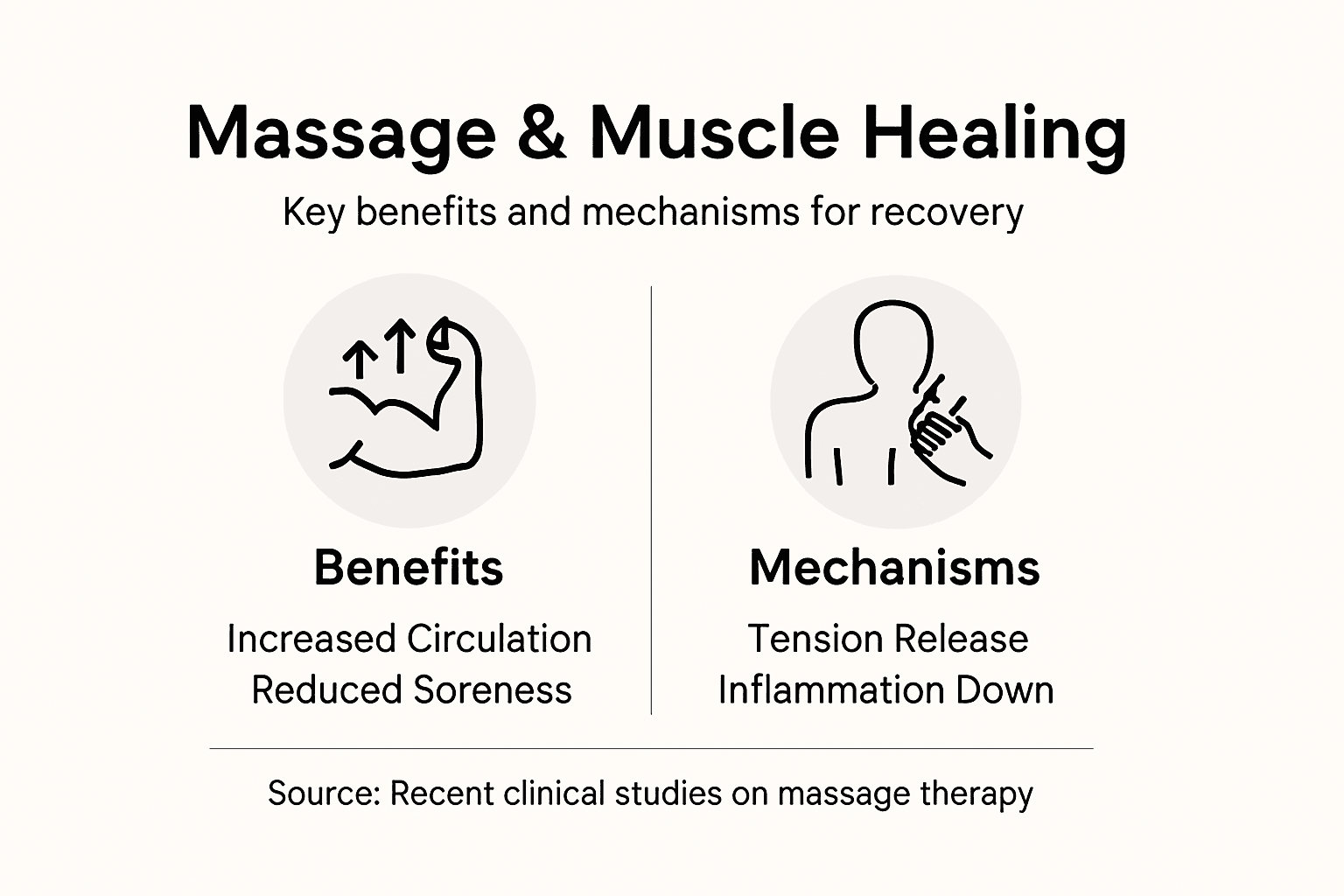 Infographic showing massage benefits and recovery mechanisms