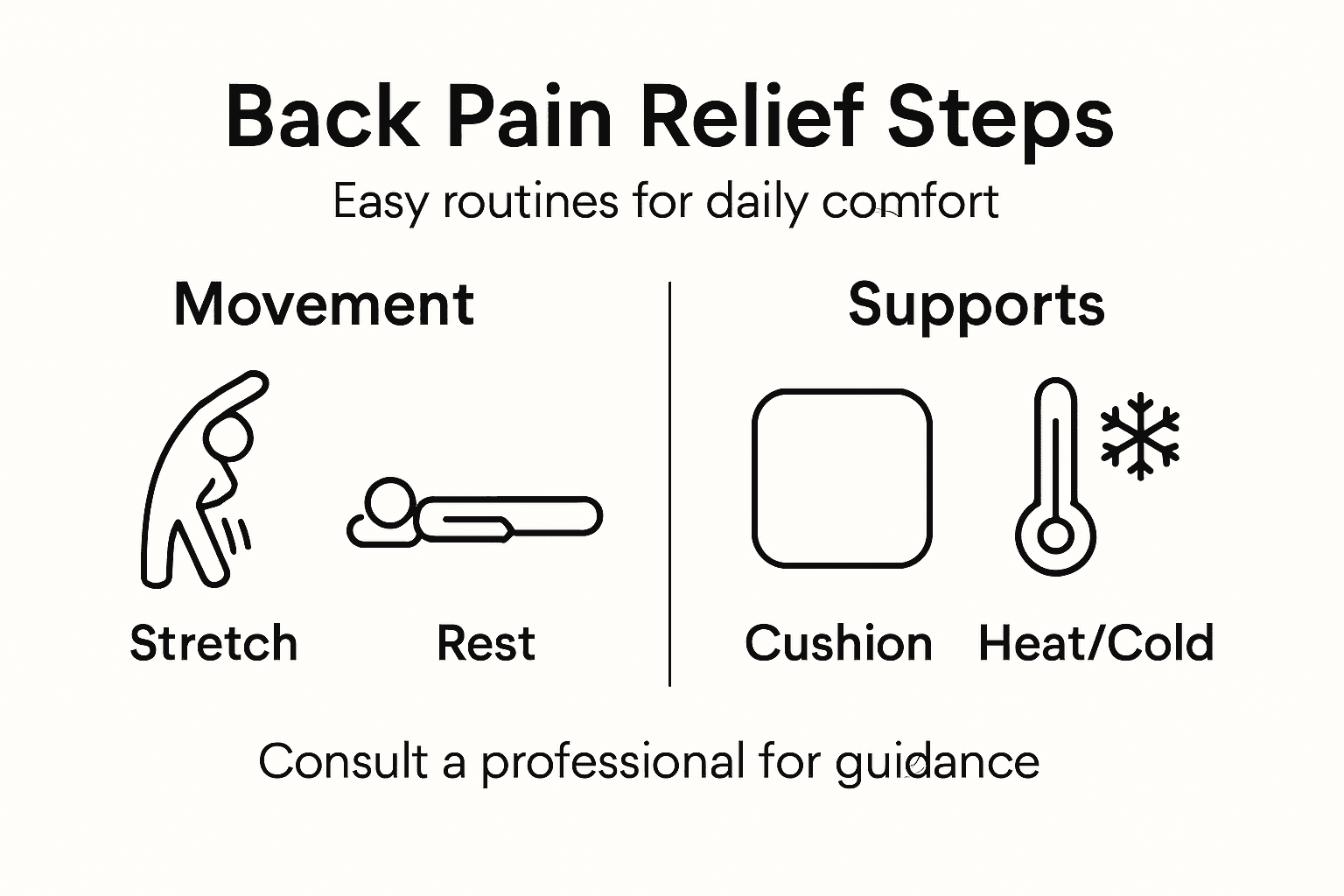 Infographic with steps for back pain relief routine