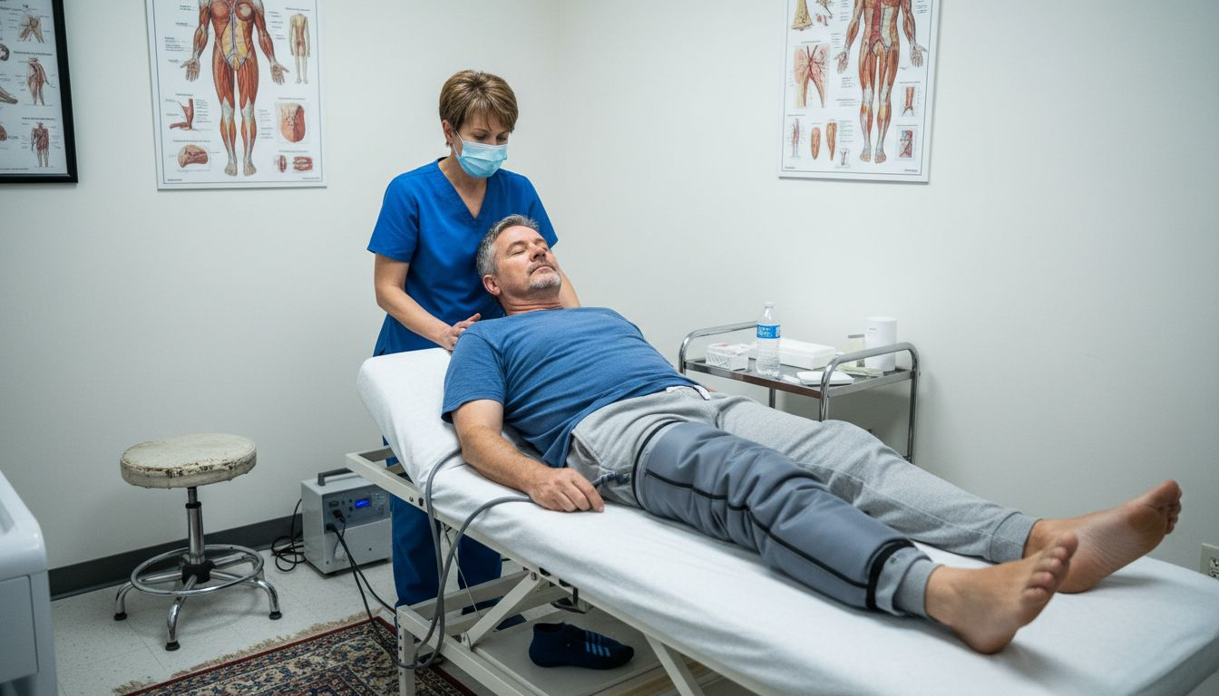 Nurse activates leg compression therapy device