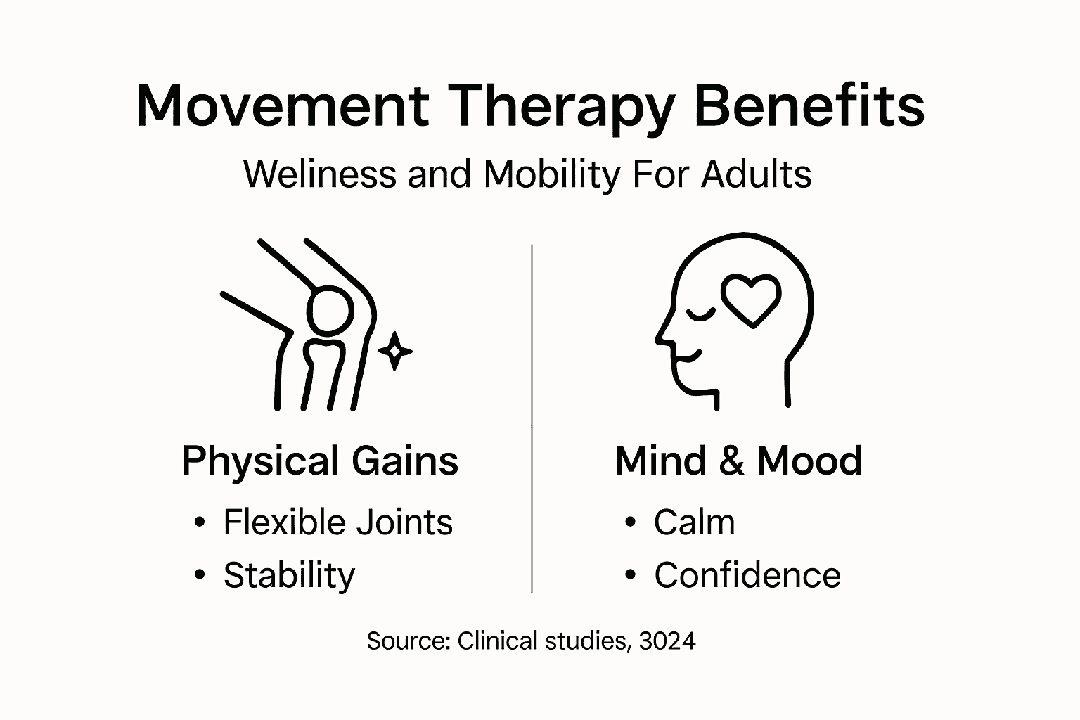 Infographic with physical and mental movement therapy benefits
