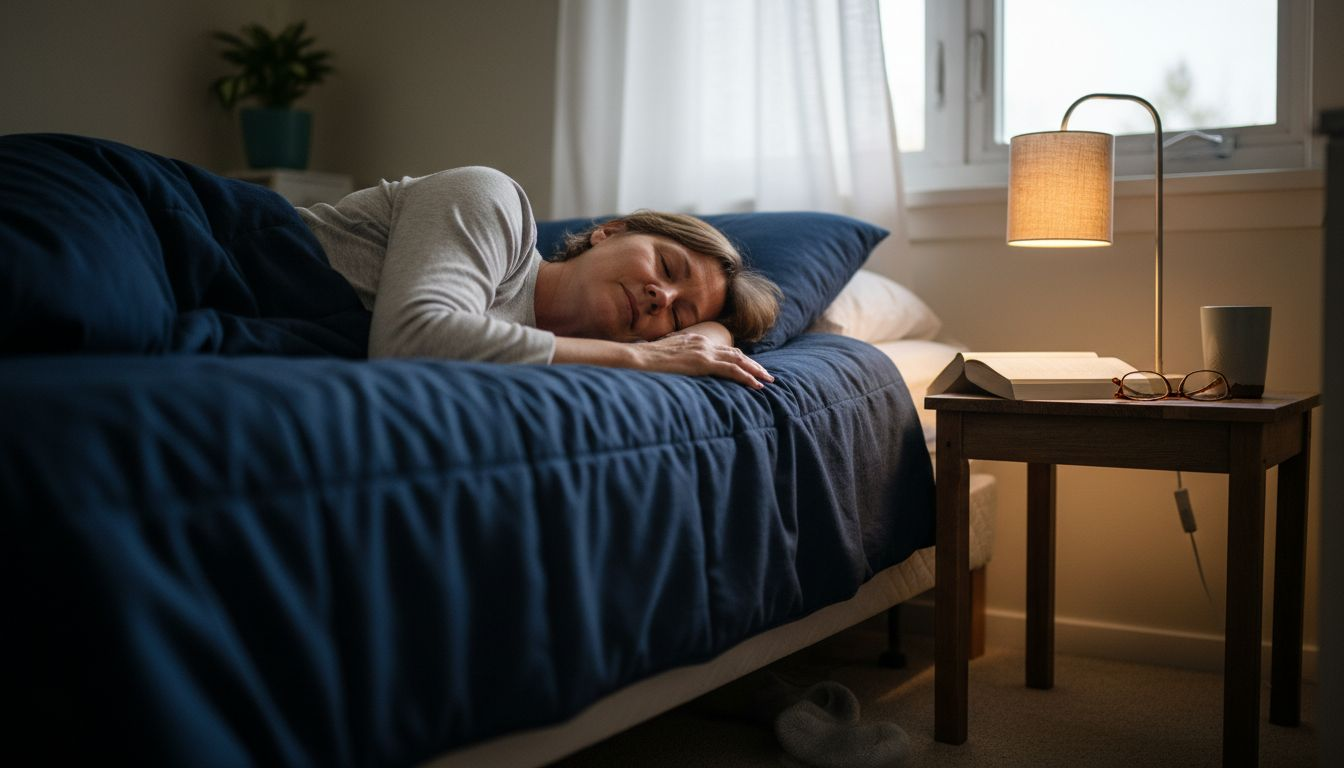 Woman relaxing before sleep in bedroom