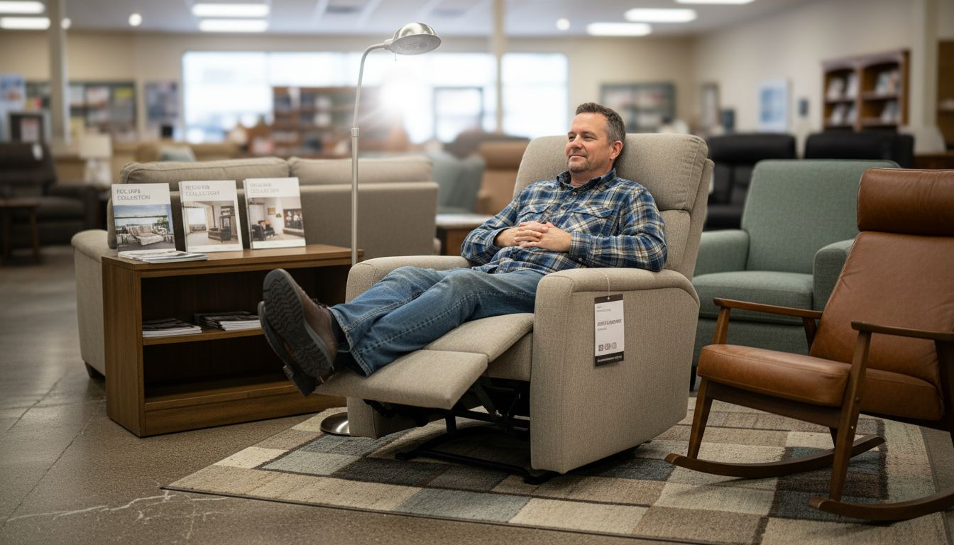Man checking ergonomic recliner for comfort