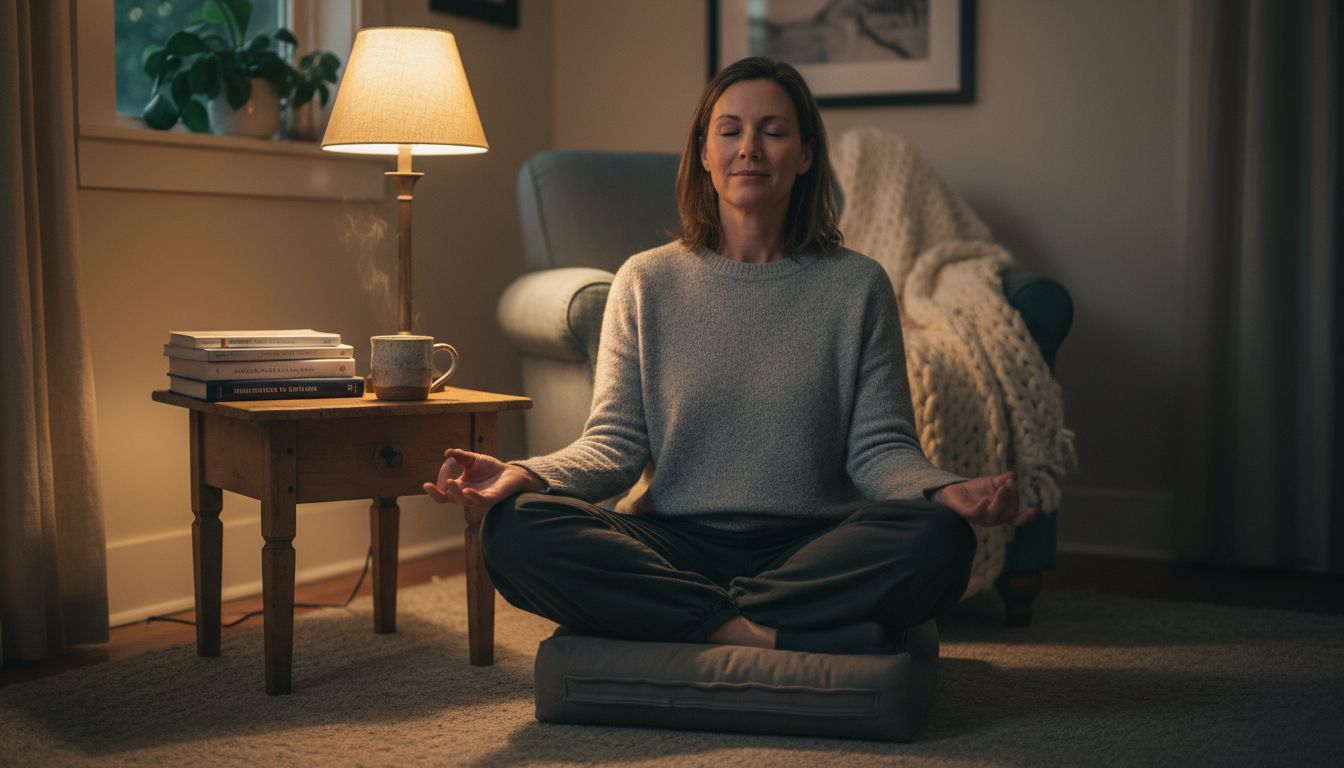 Relaxation space with dim lighting and cushions