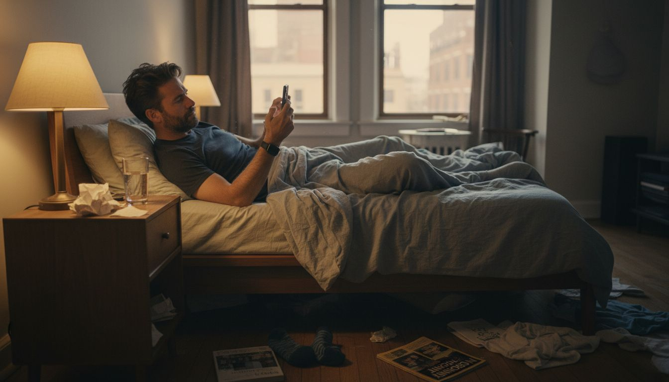 Man using sleep tracker in bedroom