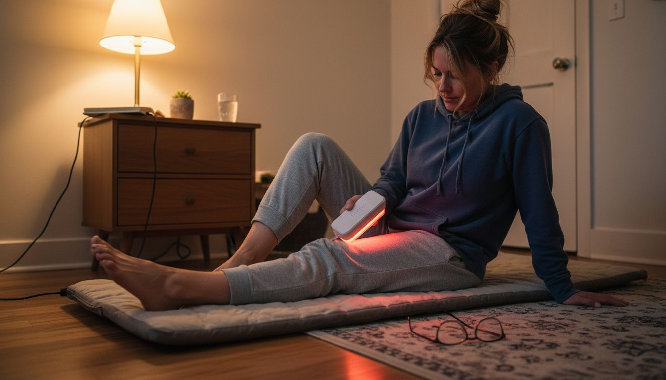 Woman using infrared therapy for relaxation