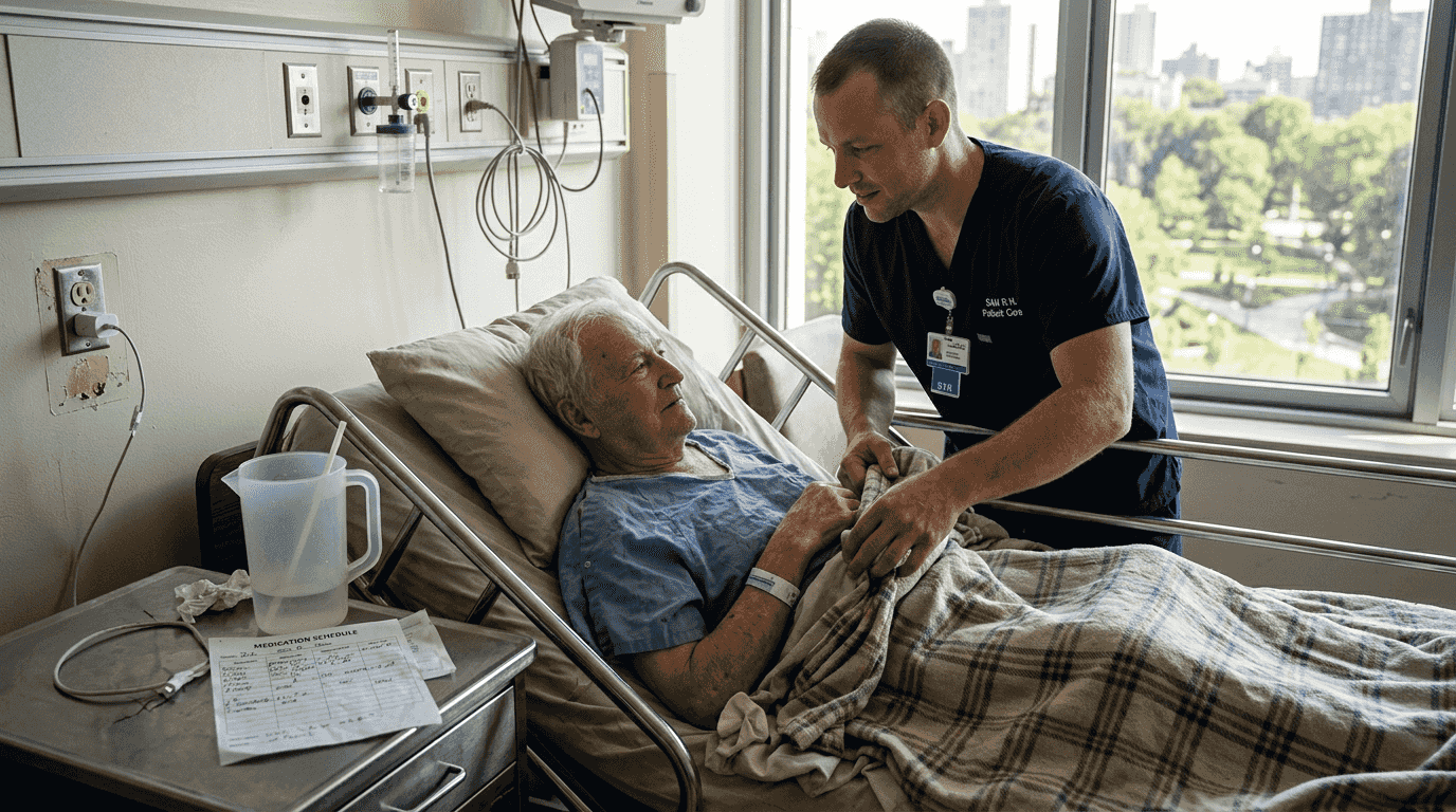 Nurse providing comfort to hospital patient