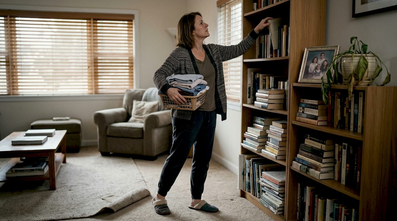 Woman maintaining posture doing daily tasks