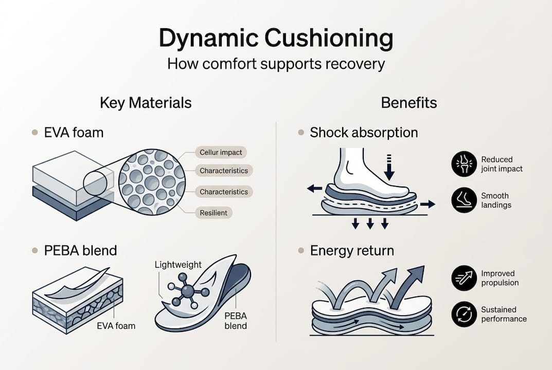Infographic shows dynamic cushioning benefits and materials