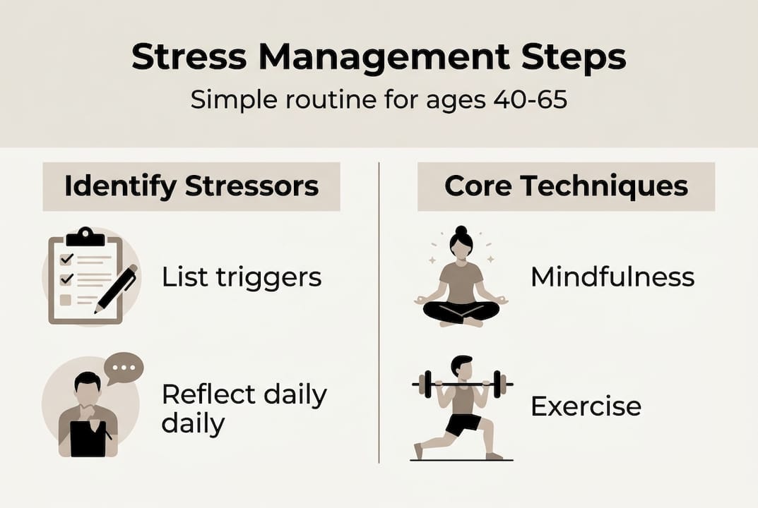 Infographic showing stress management routine steps