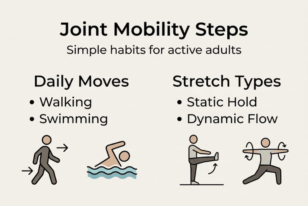 Infographic joint mobility steps and stretch types