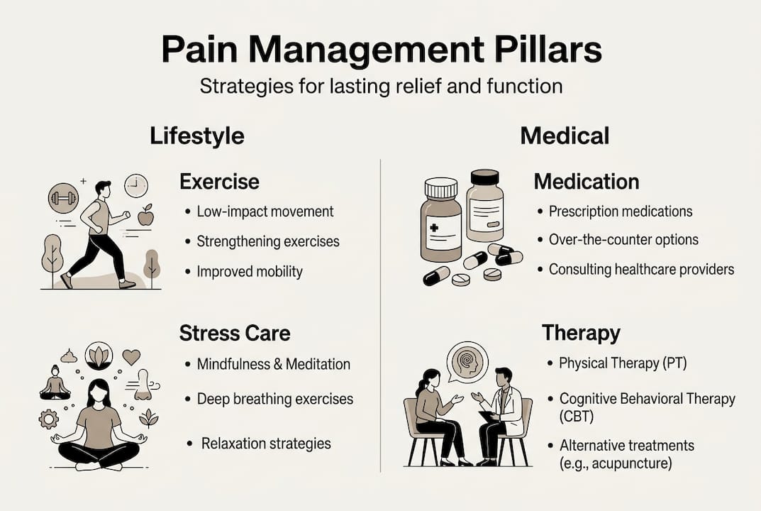 Infographic showing pain management pillars