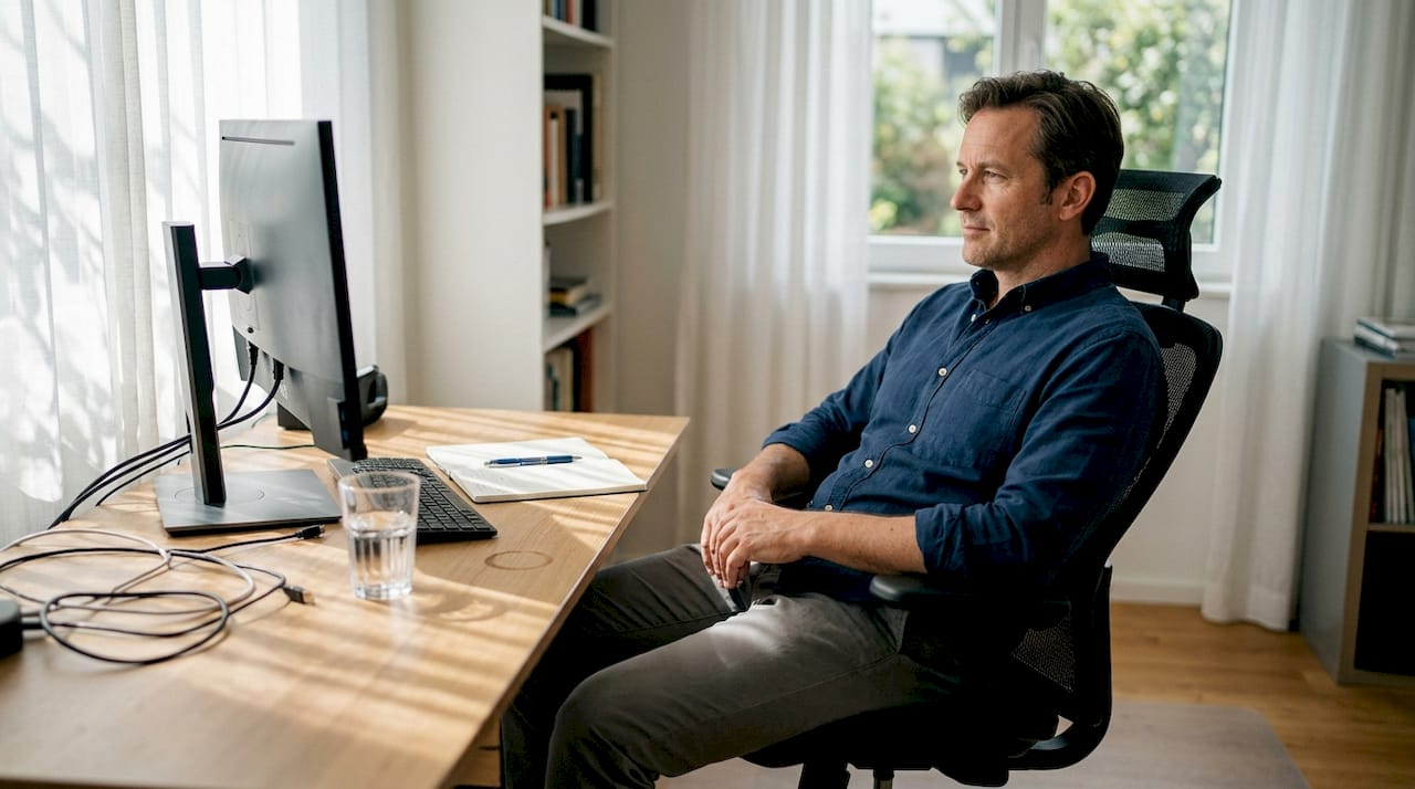 Man using ergonomic chair in home office